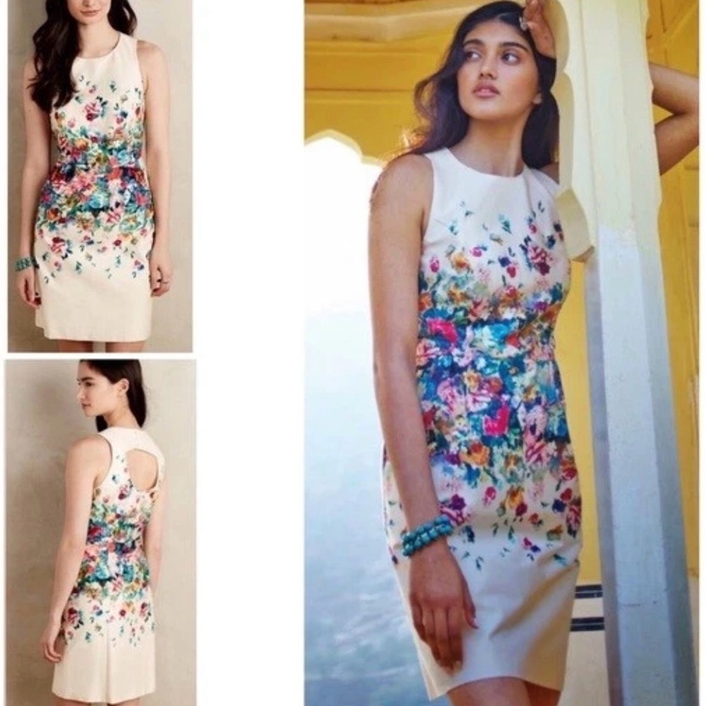 NWT $178 Anthropologie MAEVE Tea Garden Cream Floral Cutout Sheath Dress Size 10